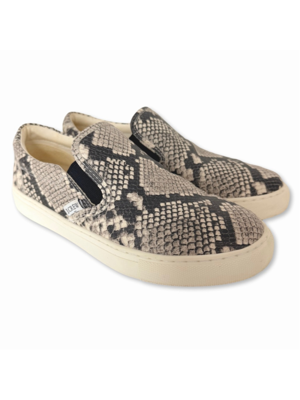 J.CREW Black Beige Snakeskin Print Slip-On Sneakers Women's Size 7